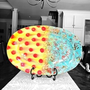 Happy Clay Gypsy Queen Large Serving Platter Yellow, Blue, Red & Gold